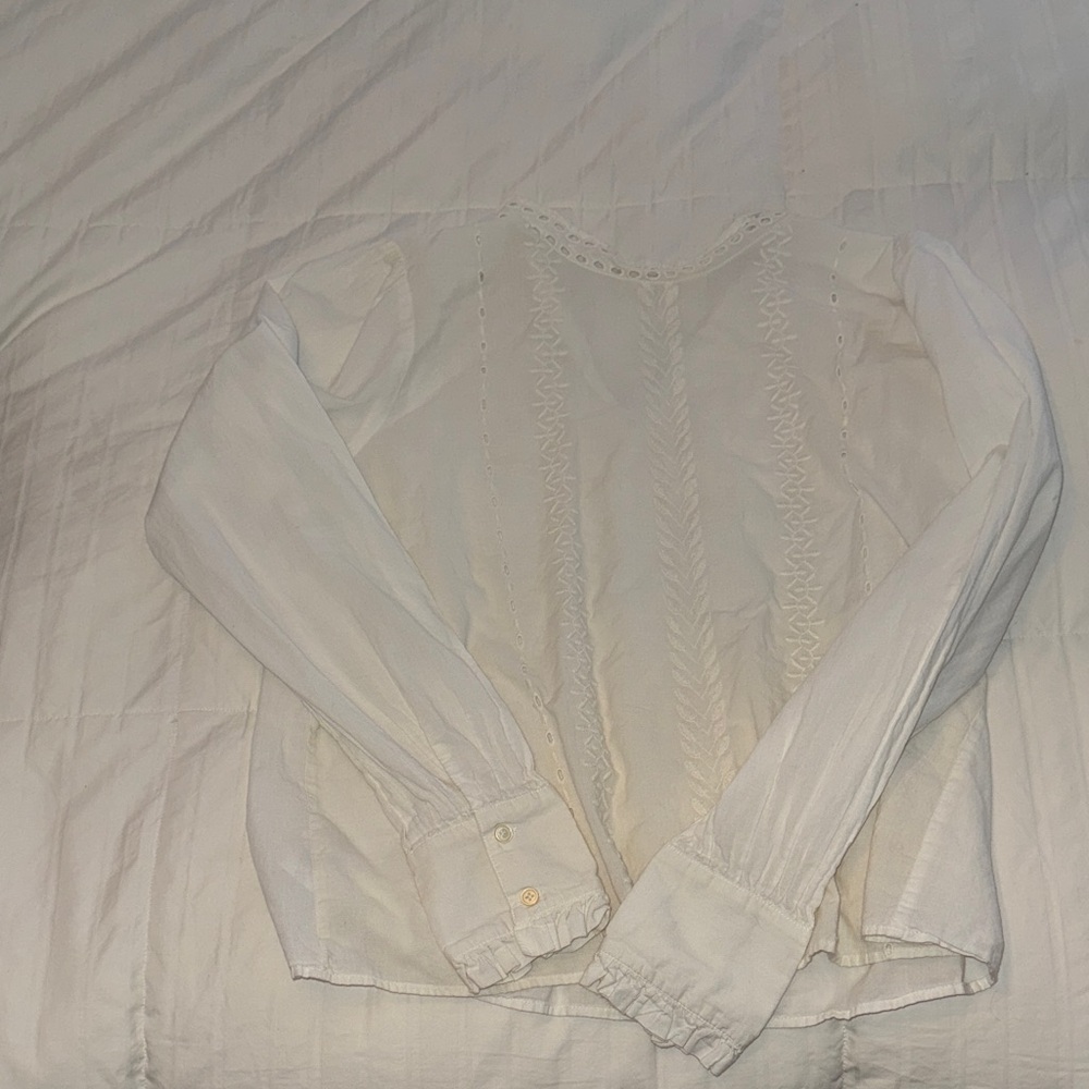 Loft White Long-Sleeve Lace Detail Women's Top